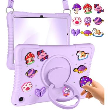Imagem de Wazzasoft Linda capa para Samsung Galaxy Tab A9 Plus - com alça de ombro e suporte giratório de 360 graus, roxo para meninas, kawaii, engraçado, acessórios de silicone macio divertido para Galaxy Tab