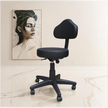 Imagem de Cadeira Mocho De Trabalho Confortável Para Estética Manicure Giratoria Feminina Odontologica Com Encosto Preto