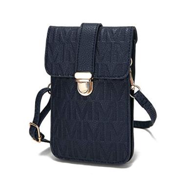 Imagem de Carteira feminina pequena transversal para celular MKF – Bolsa de couro PU para celular – Capa com alça de ombro, Azul-marinho Ulla, Small