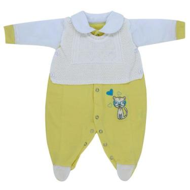 Imagem de Macacão Infantil Longo com Frente em Tricô - Kowak, Amarelo, RN
