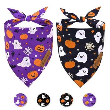 Imagem de Pacote com 2 bandanas para cães Wegitcs com logotipo de couro de Hallo