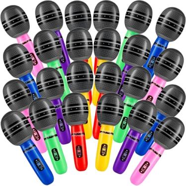 Imagem de Microfones infláveis para festas – (pacote com 24) Microfone soprador de cores neon de 25 cm para crianças, lembrancinhas de festa, brindes, adereços de DJ, cabine de fotos, aniversários, dança