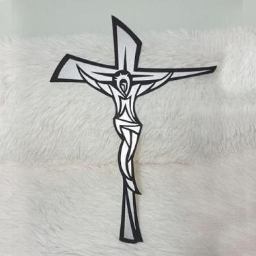 Imagem de Decoração Cruz Crucifixo De Madeira MDF Parede Jesus Fé Católico Relig
