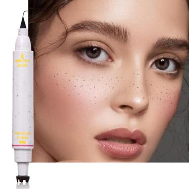 Imagem de HHLTOH Delineadores de sardas, 2 em 1, cosméticos femininos para rosto e olhos, secagem rápida, longa duração, à prova d'água, preto, marrom, sardas, carimbos e caneta delineadora preta, maquiagem