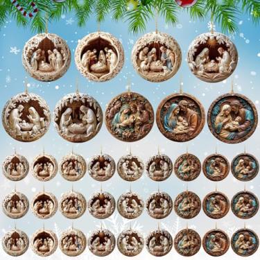 Imagem de Thyle Enfeites de presépio decoração de Natal pendurada para árvores presentes cristãos católicos, presentes religiosos de ação de graças para homens, mulheres, enfeite de pendurar plano 2D acrílico