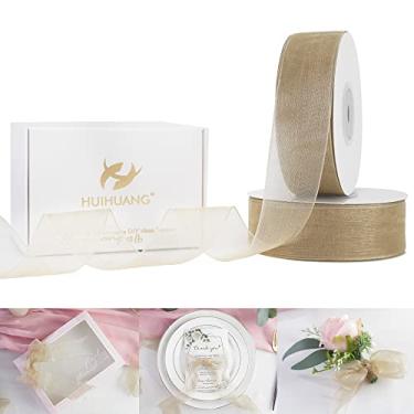 Imagem de HUIHUANG Fita de organza de 2,54 cm de champanhe transparente para caixas de bolo, convites de casamento, embalagem de presente, buquê floral, cesta de presente, arcos, artesanato faça você mesmo - 2 rolos x 50 metros cada rolo, 90 metros de total