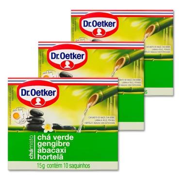 Imagem de Chá Verde Dr. Oetker Gengibre Abacaxi Hortelã Kit 3 Caixas