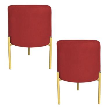 Imagem de Kit 2 Puffs Decorativo Soren Suede Vermelho Pés De Ferro Dourado - Pallazio