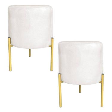 Imagem de Kit 2 Puffs Decorativo Soren Suede Pés De Ferro Dourado - Pallazio Cor Azul Turquesa