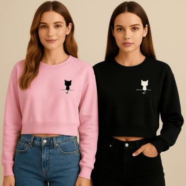 Imagem de Kits com 2 Croppeds Femininos Careca - Moletom Liso Gatinho Ideal para