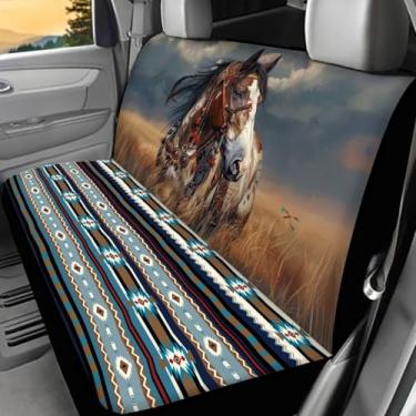 Imagem de WELLFLYHOM Capa de assento de banco de caminhão Western Horse Capa de assento de carro dividida nativa universal para banco de assento tribal de carro protetor de assento traseiro para caminhão SUV
