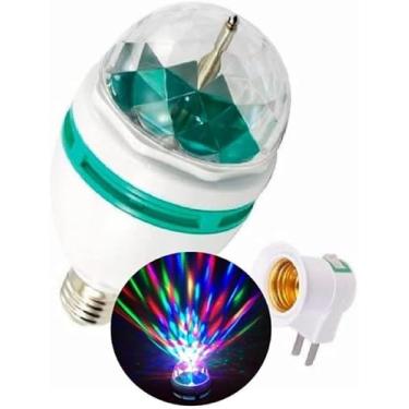 Imagem de Lâmpada LED Colorida Giratória Rotativa Bola Maluca para Festas, Boates, Decoração + Adaptador de Tomada Bivolt