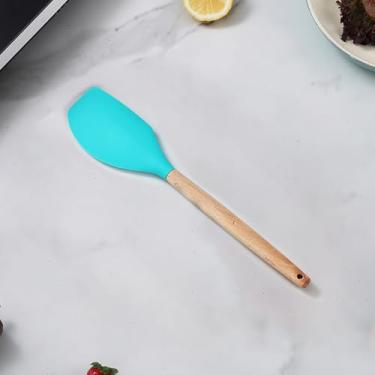 Imagem de Espátula de silicone azul, espátulas para uso na cozinha com cabo de madeira, utensílios de cozinha resistentes ao calor para misturar, servir, mexer, podem ser lavados na lava-louças.