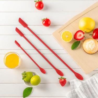 Imagem de 3 espátulas de silicone, 3 tamanhos, mini espátula de cozimento de cabeça dupla resistente ao calor, acessório de cozinha antiaderente para cozinhar, assar e misturar (vermelho)
