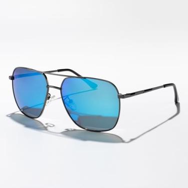 Imagem de Óculos de sol polarizados para mulheres, homens, modernos, quadrados, espelhados, óculos de sol, Armação cinza/lente espelhada azul, Lens Width: 58 Millimeters
