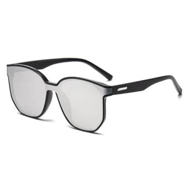 Imagem de HCPIHF Óculos de armação grande feminino, moda vintage, masculino, punk, luxo, UV400 (preto e prata)