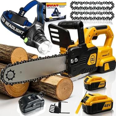 Imagem de Motosserra Elétrica 48V Brushless Carregador Lanterna LED Cabeça 99000 Lumens Lubrificação Automática Freio Antirreboque Kit Jardim Madeira Poda