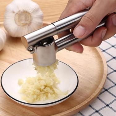 Imagem de 1 espremedor de alho de aço inoxidável, triturador e descascador multifuncional, triturador manual para picado, ferramenta de cozinha para triturar e moer, processador de alho fácil de limpar
