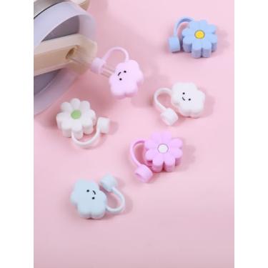 Imagem de 6 peças Tampa de cobertura de palha de flor de nuvem para Stanley Cup 30 1,134 g, 10 mm, topo de palha de silicone macio reutilizável para Stanley Tumbler acessórios à prova de poeira