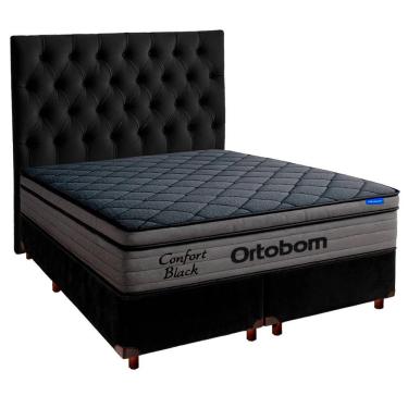 Imagem de Cama Box Preto+cabeceira+colchão King Confort Black Ortobom