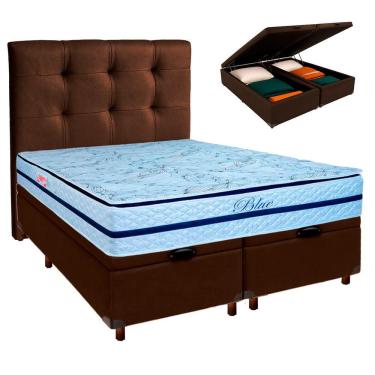 Imagem de Kit Cabeceira + Cama Box Bau + Colchão Casal Molas Ensacadas Blue Paropas