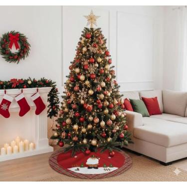 Imagem de Saia Para Árvore De Natal Tapete 1,10m Tecido Xadrez Pontilhado Luxo -