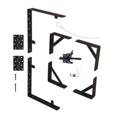 Imagem de Kit de portão de cerca anti-queda Trava de portão de hardware para cerca de madeira Suportes de suporte de canto resistente com trava de portão 1 conjunto para cerca de madeira, portas de galpão