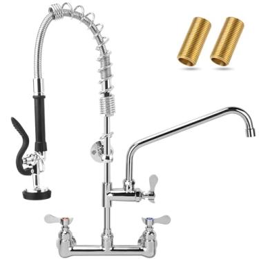 Imagem de Torneira de cozinha comercial de 63,5 cm de altura com pulverizador pré-enxágue, torneira de pia de montagem na parede central de 20,5 cm com bico giratório de 30,5 cm, torneira de pia comercial para