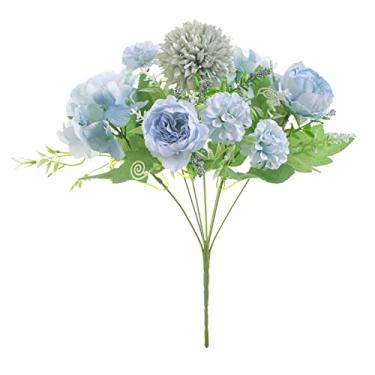 Imagem de Flores de rosas artificiais simulação de rosas buquês de casamento flores de rosas falsas flores de seda buquê de glicínia rosa flores artificiais azuis (cor: vermelho D, tamanho: em