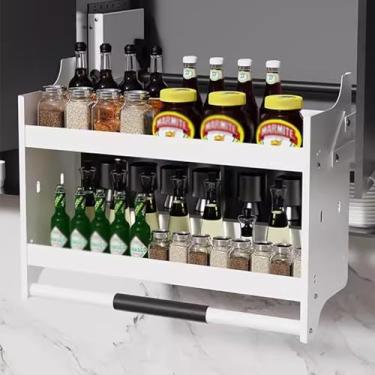Imagem de Organizador de armário removível de aço inoxidável, organizador de armário removível de 2 camadas e prateleira de especiarias (W90 cm)