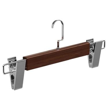 Imagem de Cabides de saia com clipes, cabide de madeira | Organizador antiderrapante para calças, jaquetas, blusas, roupas, lavanderia, armário, viagem, dormitório, faculdade, casa