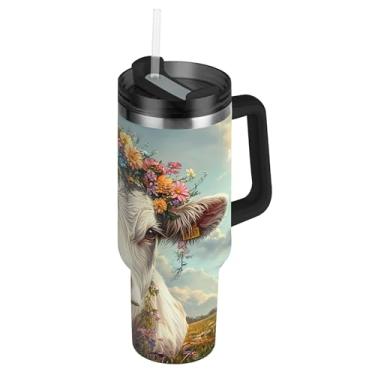 Imagem de SEHANY Copo Highland Cow 1,134 g com tampa e canudo, aço inoxidável de vácuo duplo isolado garrafa de água esportiva suporte para copo de café de viagem à prova de vazamento para bebida gelada