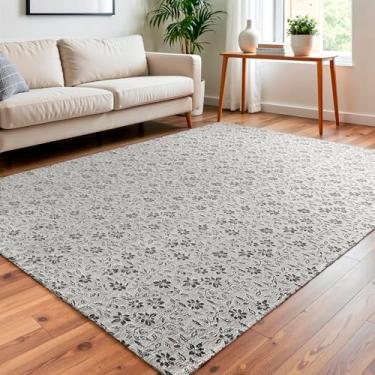 Imagem de Tapete Para Sala Quarto 1,35m x 2,00m Rustico Floral Antiderrapante (Preto)