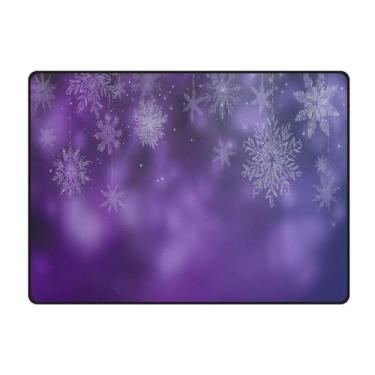 Imagem de Blueangle Tapetes de Natal laváveis de 10 x 13 cm para sala de estar - Tapete ultramacio antiderrapante resistente a manchas com estampa de flocos de neve roxos, decoração de férias para quarto e