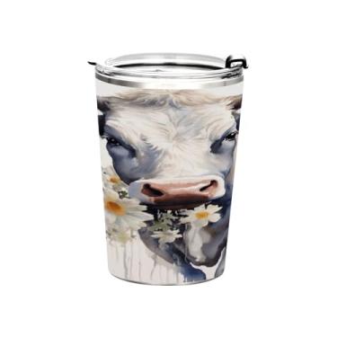 Imagem de Blueangle Copo de 340 g com tampa e canudo, copo de café com água isolada a vácuo de aço inoxidável, caneca de viagem de vaca engraçada copo térmico para bebidas quentes e frias (777)