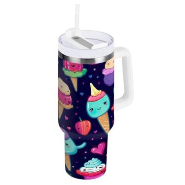 Imagem de Blueangle Copo isolado de 1,134 g com alça e tampa de canudo - Caneca de viagem de aço inoxidável à prova de vazamento, garrafa de água de cone de sorvete a vácuo de parede dupla (806)