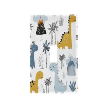 Imagem de Blueangle Capa de placa de parede para interruptor de luz alternada - capa decorativa para interruptor de luz estilo escandinavo dinossauro placa de parede, tamanho 1 gangue 4,53 x 2,76 polegadas (484