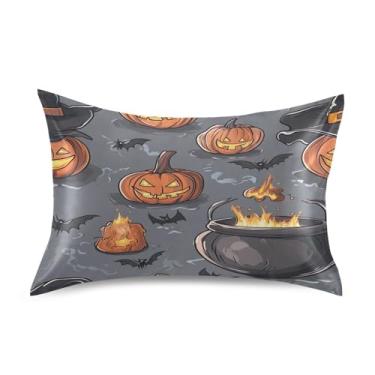 Imagem de Blueangle Fronha de cetim Halloween Pumpkins para cabelo e pele, fronha de seda, tamanho Queen (50,8 x 76,2 cm) - Capas de almofada de cetim refrescantes com fecho de envelope (415)