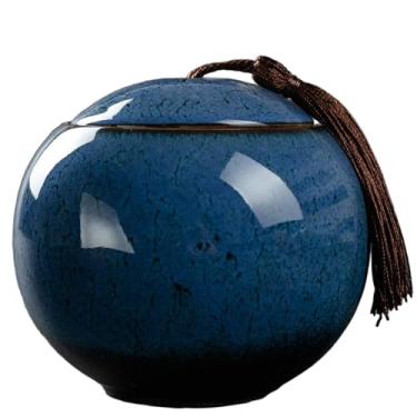 Imagem de YXCQHZM Urna de cerâmica para animais de estimação - Urna para cães e gatos - Lembrança memorial para cinzas de animais de estimação (azul, 11 cm)