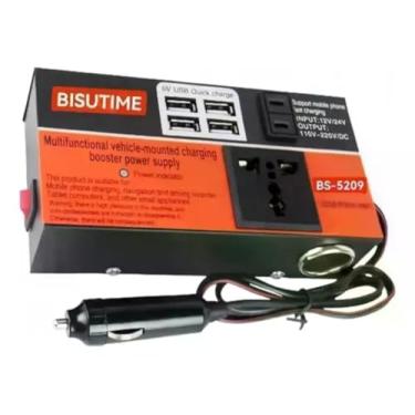 Imagem de Inversor de Potência para Carro, 12V/24V para 110V/220V, 200W, 4 Portas USB, Display LED, Preto, Modelo BS-5209