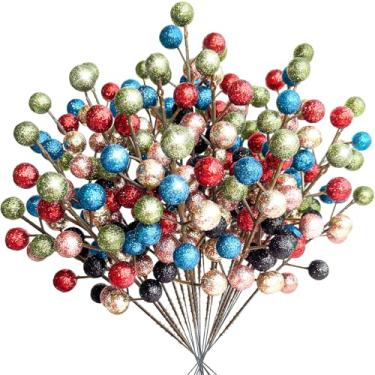 Imagem de MATSTYL Pacote com 24 galhos artificiais de Natal com galhos de baga, palitos de Natal, galhos de bagas coloridas, enfeites para árvore de Natal, guirlanda de artesanato faça você mesmo, decoração de