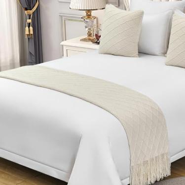 Imagem de JONKMY Lenço de corredor de cama Colchas de malha de malha com borlas proteção de cama macia quarto decoração de hotel acento king size cobertor de cama branco ||60 x 180 cm para cama de 1,2 m