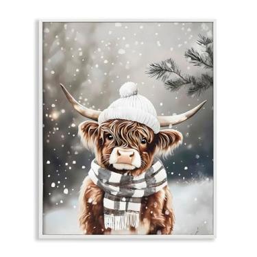 Imagem de Stupell Industries "Cozy Winter Highland Calf", arte giclée emoldurada, branca, 28 x 35 cm
