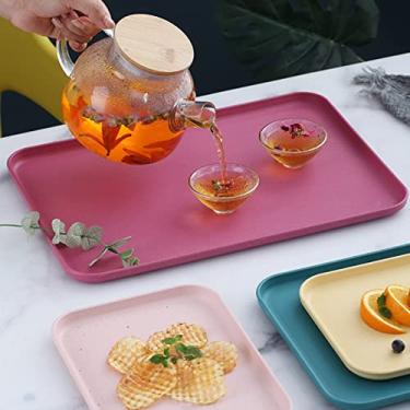 Imagem de Mingzhe Bandeja de Mesa de Centro, Bandeja de chá de Palha de Trigo, Cantos Arredondados, Base Fácil e Antiderrapante, Bandeja de Lanche de (G (aprox. 38x27cm / 15,0x10,6 pol.))