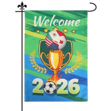 Imagem de Bandeira Jardim da Xícara 2026, 31x45cm Bandeira Externo da Xícara 2026 Dupla Face com Troféu e Estampa de Futebol para Pátio Gramado Quintal e Decoração Externa