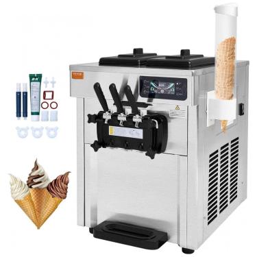 Imagem de Máquina de Sorvete Soft Comercial VEVOR Prata 3 Sabores Alta Produção 18-28L/h 2x5,5L 1850W Modelo D520S