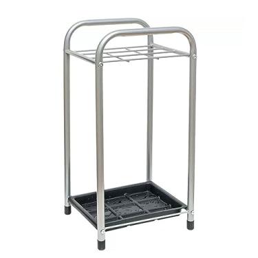 Imagem de CFGH6FDF Suporte para guarda-chuva, suporte de guarda-chuva de metal com 9 furos, suporte retangular para guarda-chuva, bandeja coletora removível, para entrada, casa, escritório, montagem simples