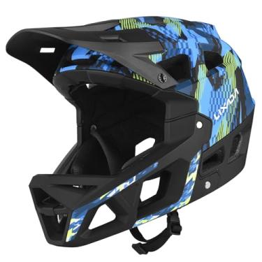 Imagem de Aomiun Capacete de bicicleta adulto, capacete completo para mountain bike, capacetes leves ajustáveis com viseira removível e protetor de queixo, capacetes de ciclismo confortáveis para homens e