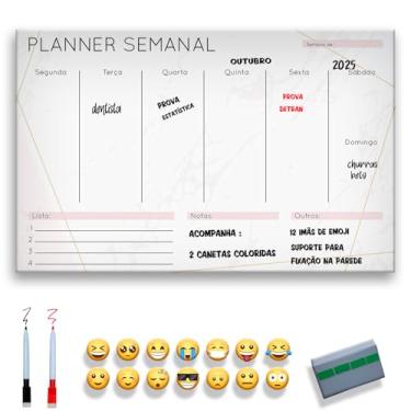 Imagem de Quadro Lousa Planejador Mensal/Planejamento Semanal/Planner/Planner Parede Metal - Quadro Branco 2 canetas e 12 imãs (BRANCO, 60x90)