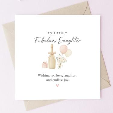 Imagem de TEEMI -Fabulous Woman Cartões de felicitações - Cartão de aniversário de filha amiga mãe 300GSM cartolina premium com envelope, elegante design floral de balão de champanhe, em branco dentro pronto